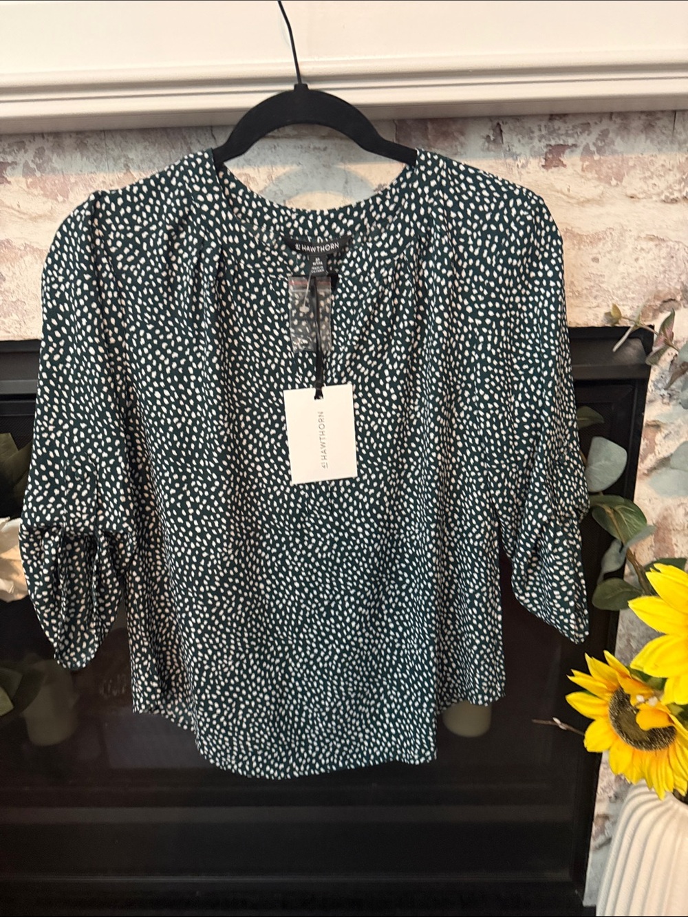 41 Hawthorn Teal and White Dot Smocked Elbow-Sleeve Blouse
